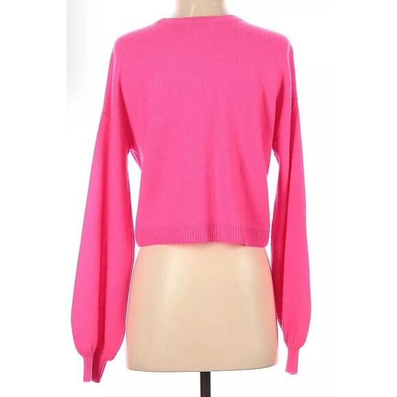 Alice+Olivia Bright Pink Cashmere Cropped Pullover Sweater S Balloon Sleeve $350 - Picture 4 of 6